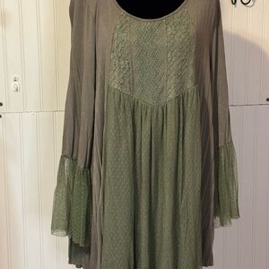 POL Olive Green Lace Panel Tunic Dress Sz lg
